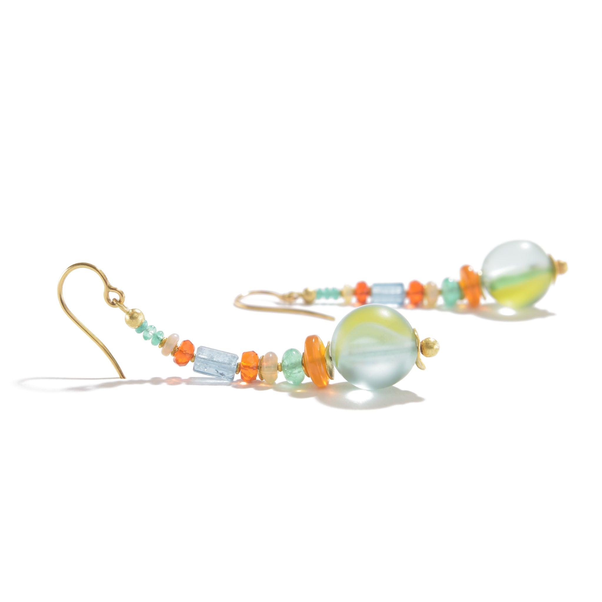 Fire Opal Earrings with Emeralds