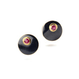 Black Jade and Faceted Ruby Earrings