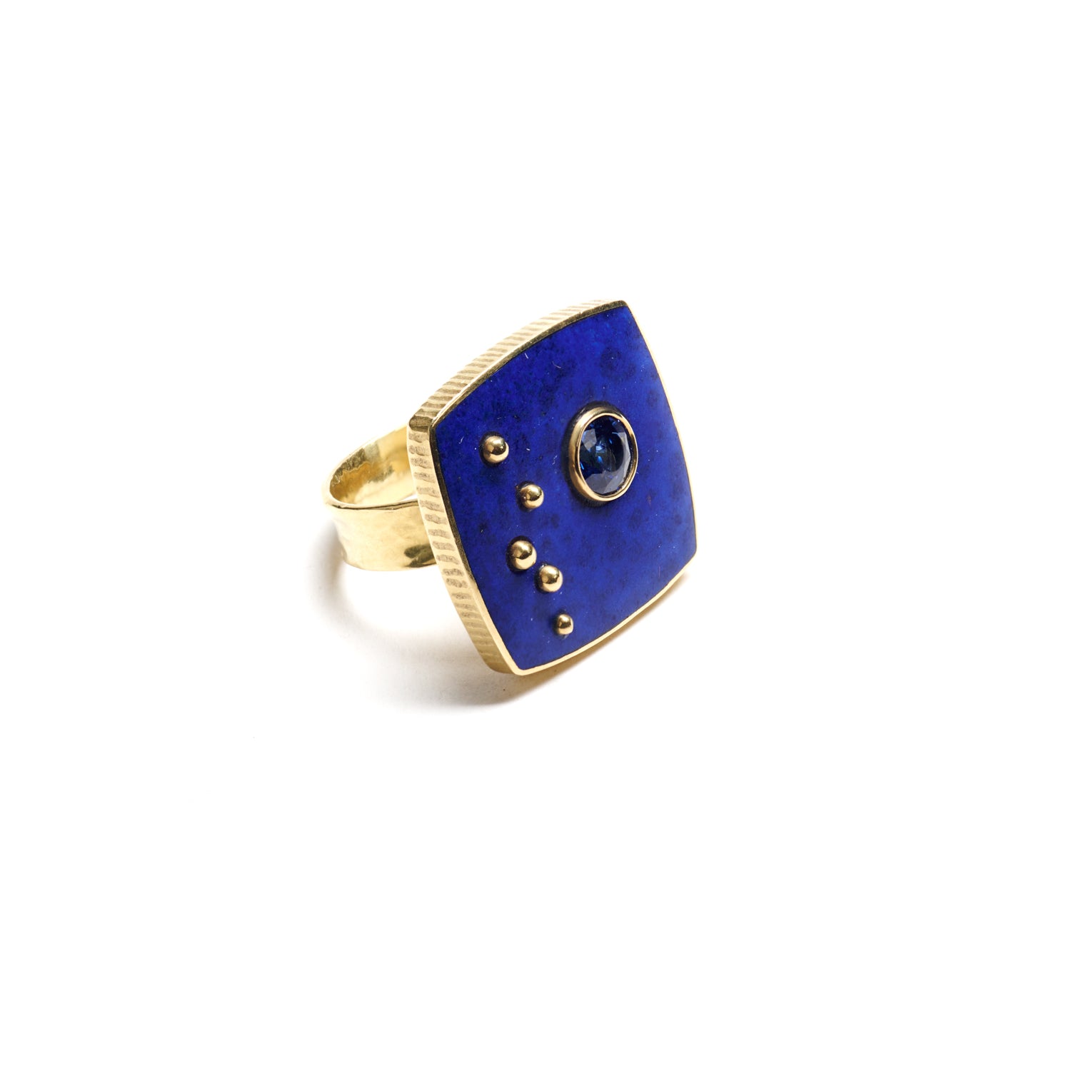 Square Lapis Lazuli & Sapphire Ring
