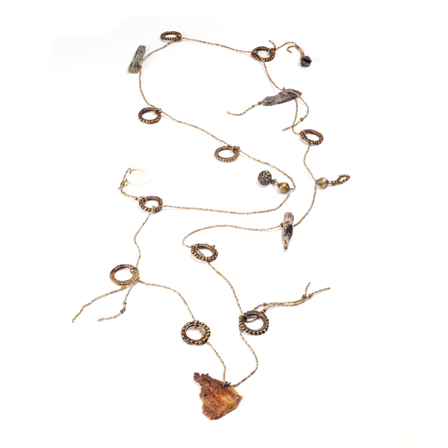 Long Bronze Ring Necklace