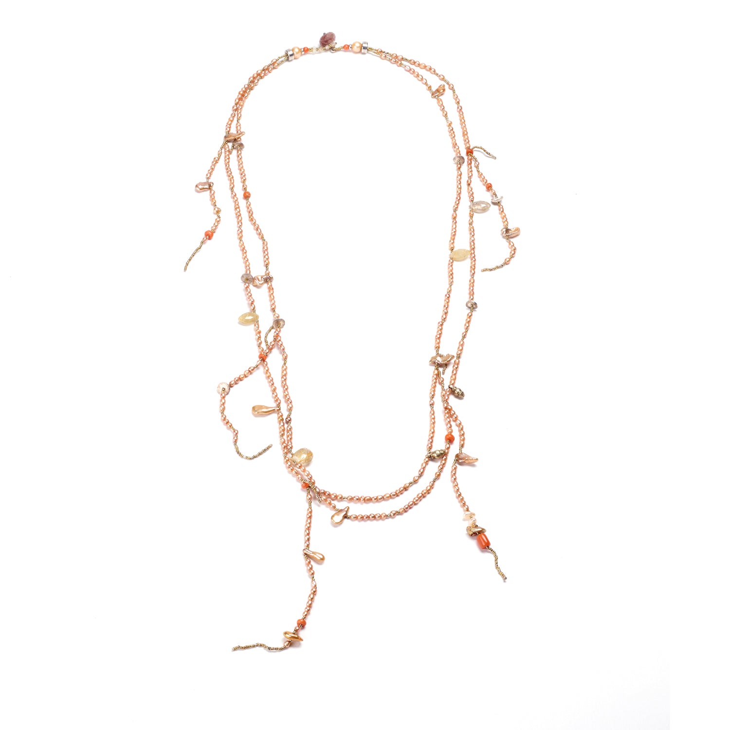 Double Strand Peach Pearl Necklace