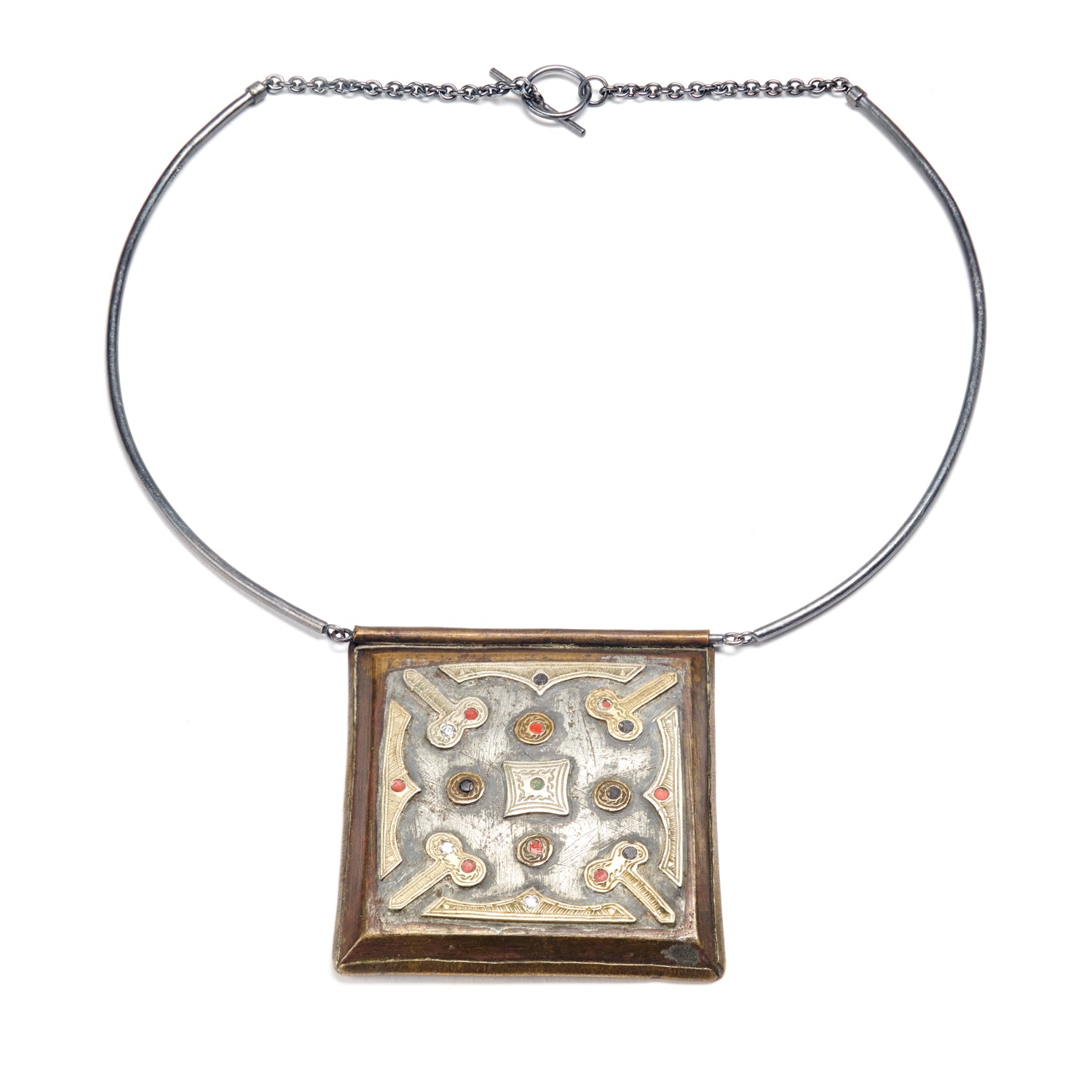 Box Pendant Necklace With Glass