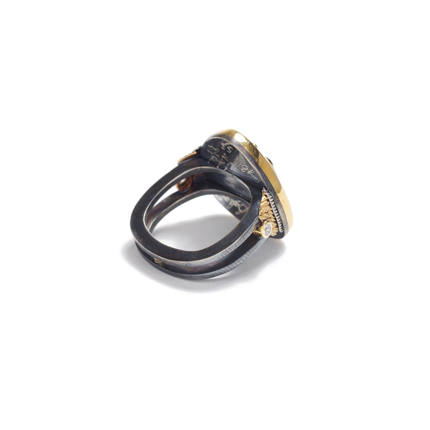 Black & White Diamond Ring with Jade