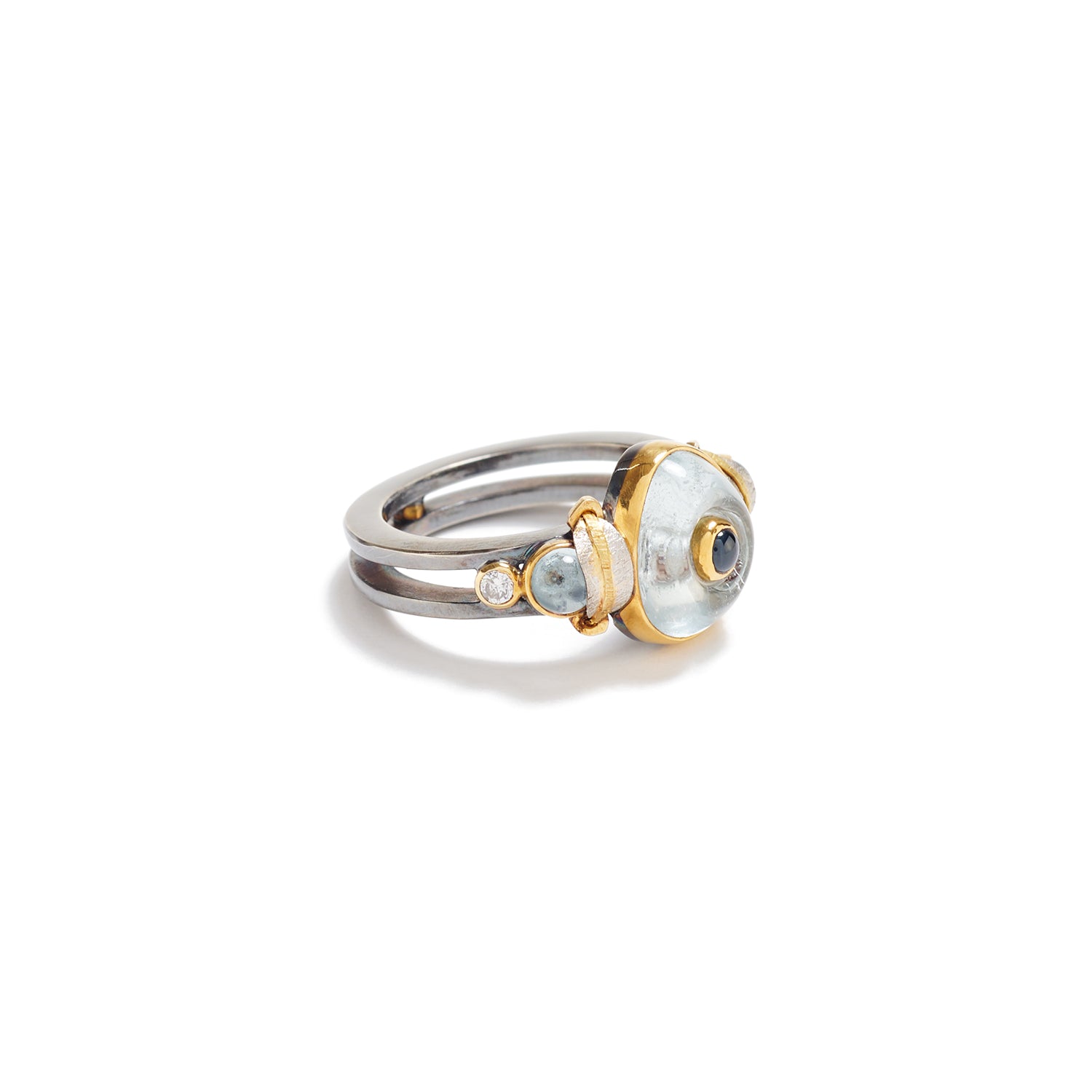 Aquamarine & Sapphire Ring with Diamonds