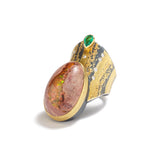 Mexican Fire Opal and Emerald Ring