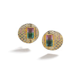 Bicolored Tourmaline Disc Earrings