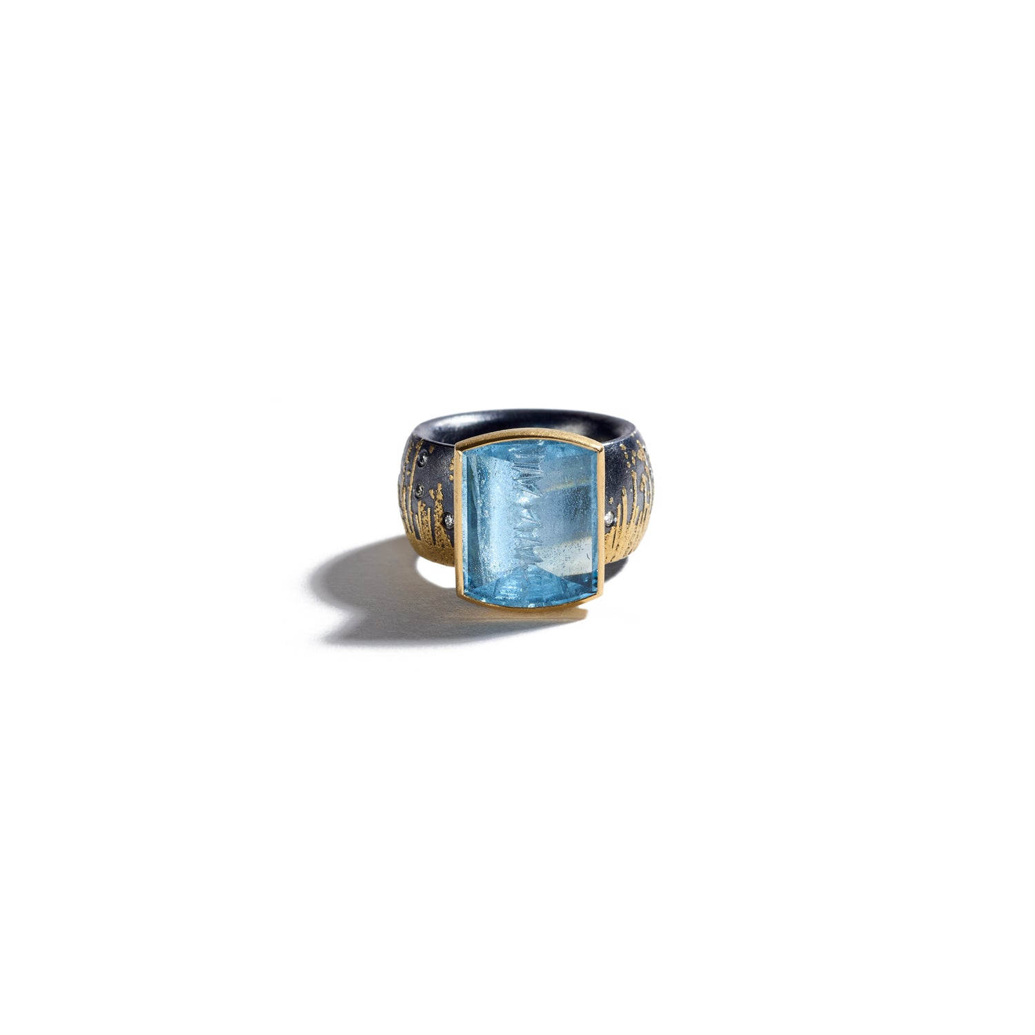 Rectangle Munsteiner Cut Aquamarine Ring