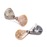 Petrified Coral & Sapphire Drop Earrings