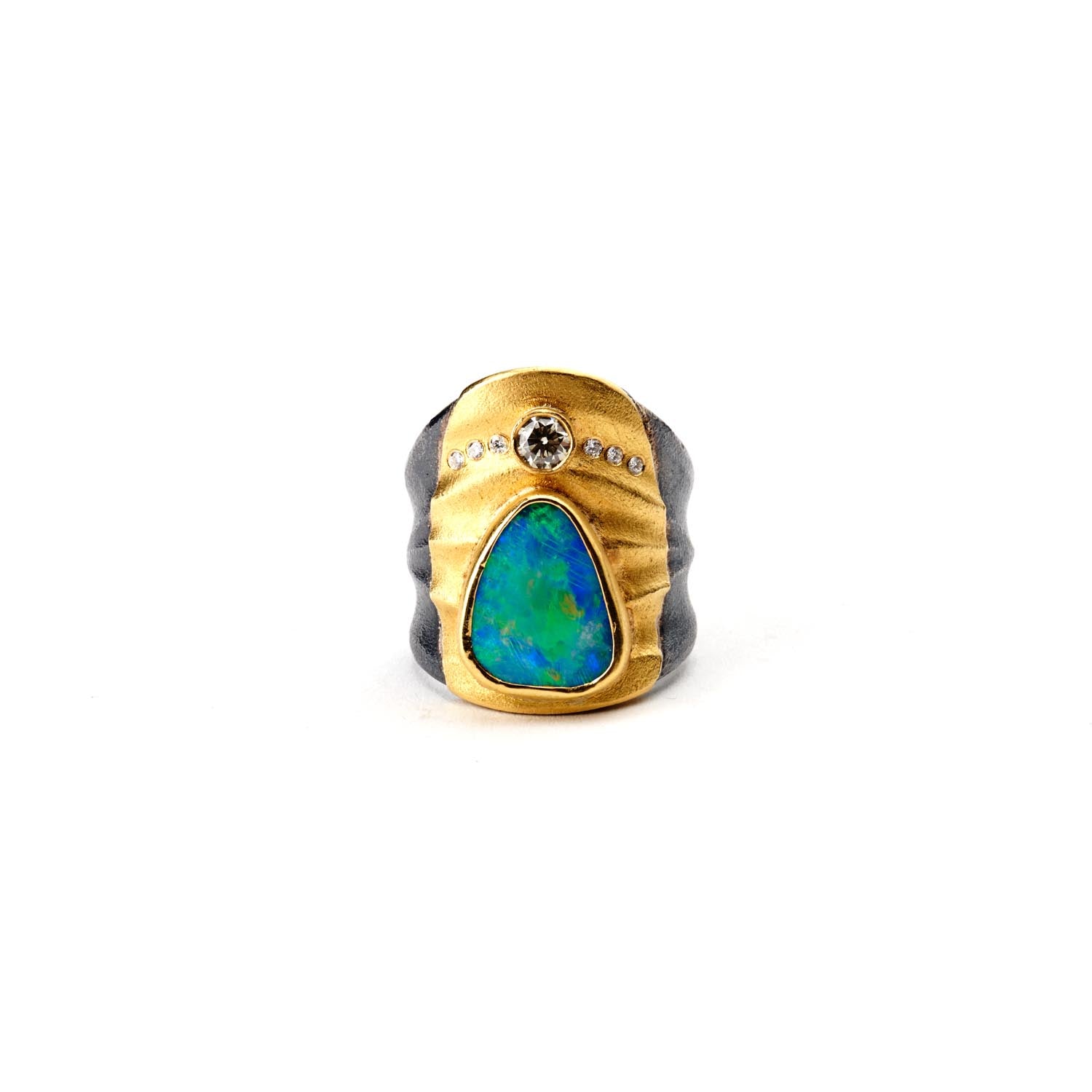 Opal Doublet & Natural Brown Diamond Ring