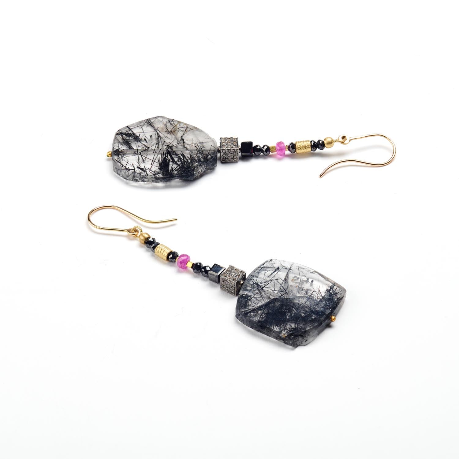 Tourmalinated Quartz and Black Diamond Earrings