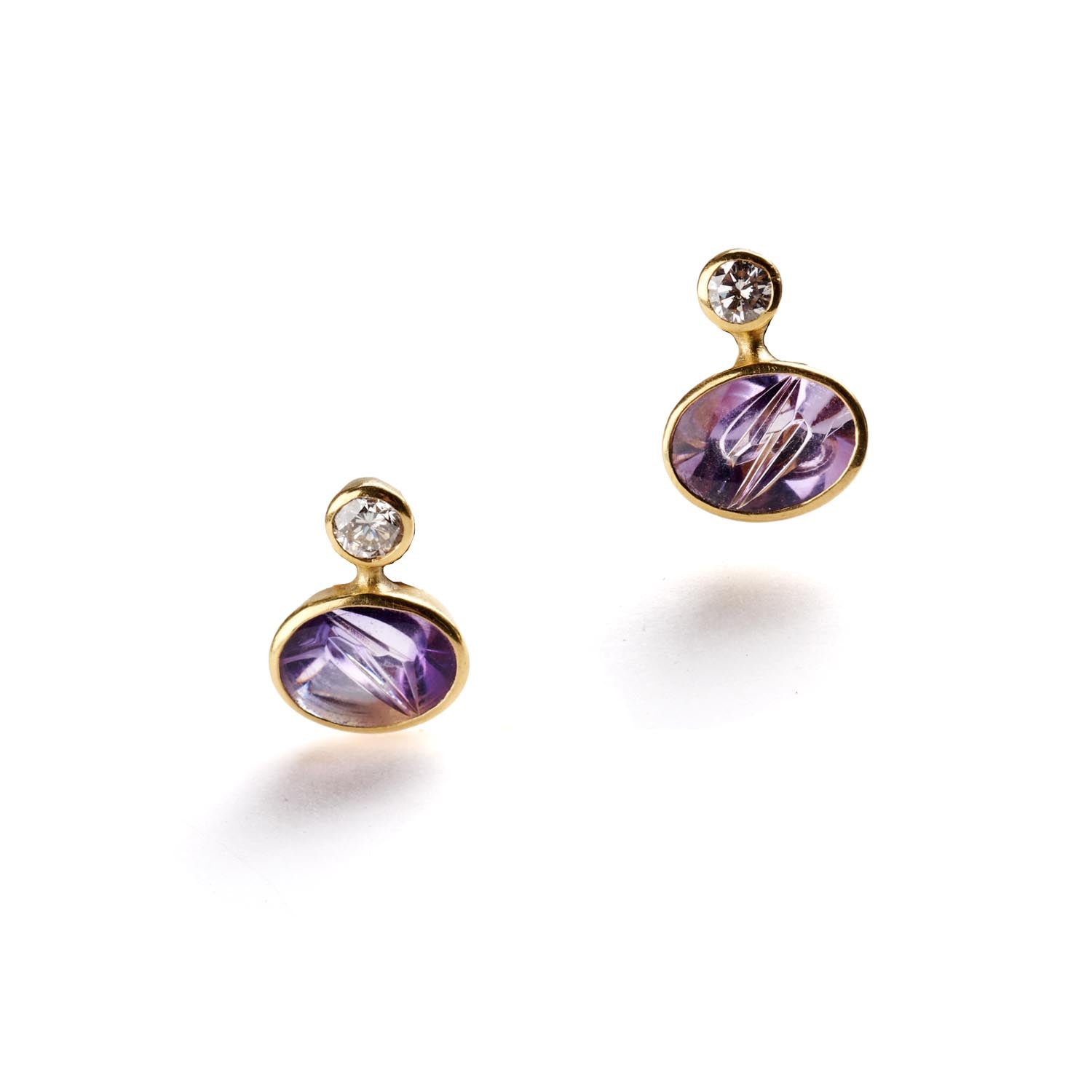 Munsteiner Cut Amethyst & Gold Earrings
