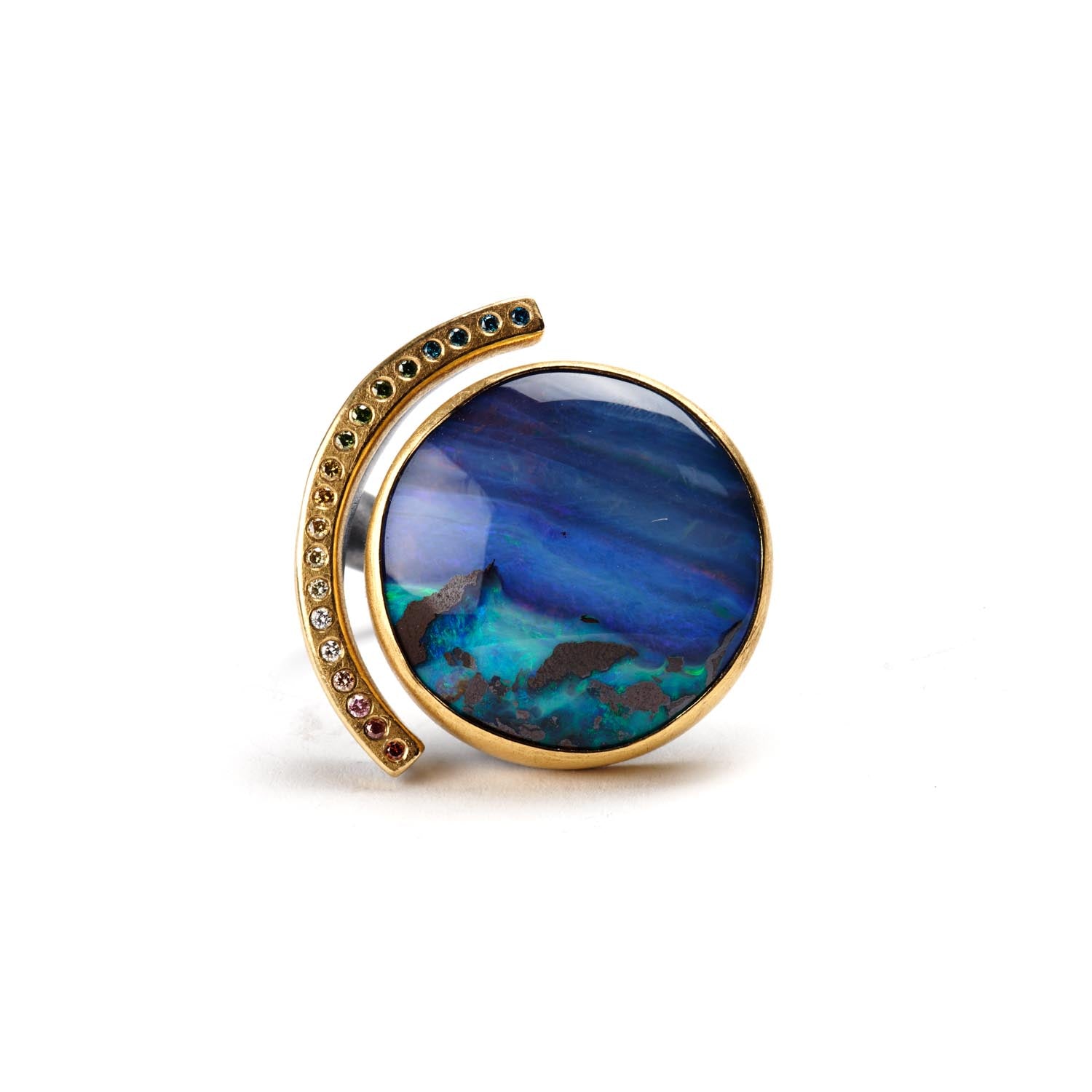 Boulder Opal & Diamond Bar Ring