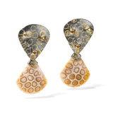 Petrified Coral & Sapphire Drop Earrings