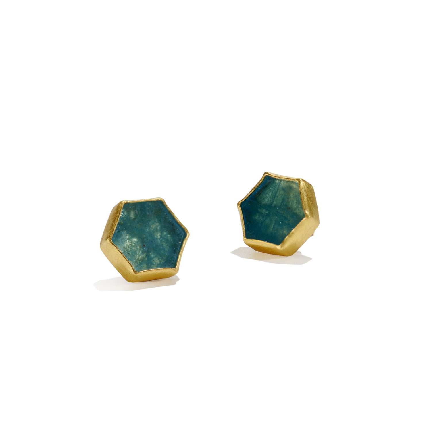 Aquamarine Hexagon Slice Earrings