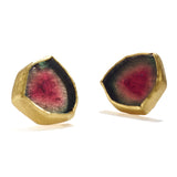 Watermelon Tourmaline Slice Earrings