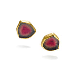 Watermelon Tourmaline Slice Earrings