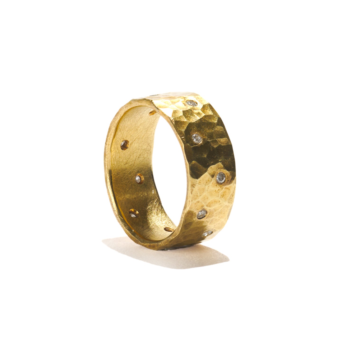 Hammered Gold and Diamond Ring
