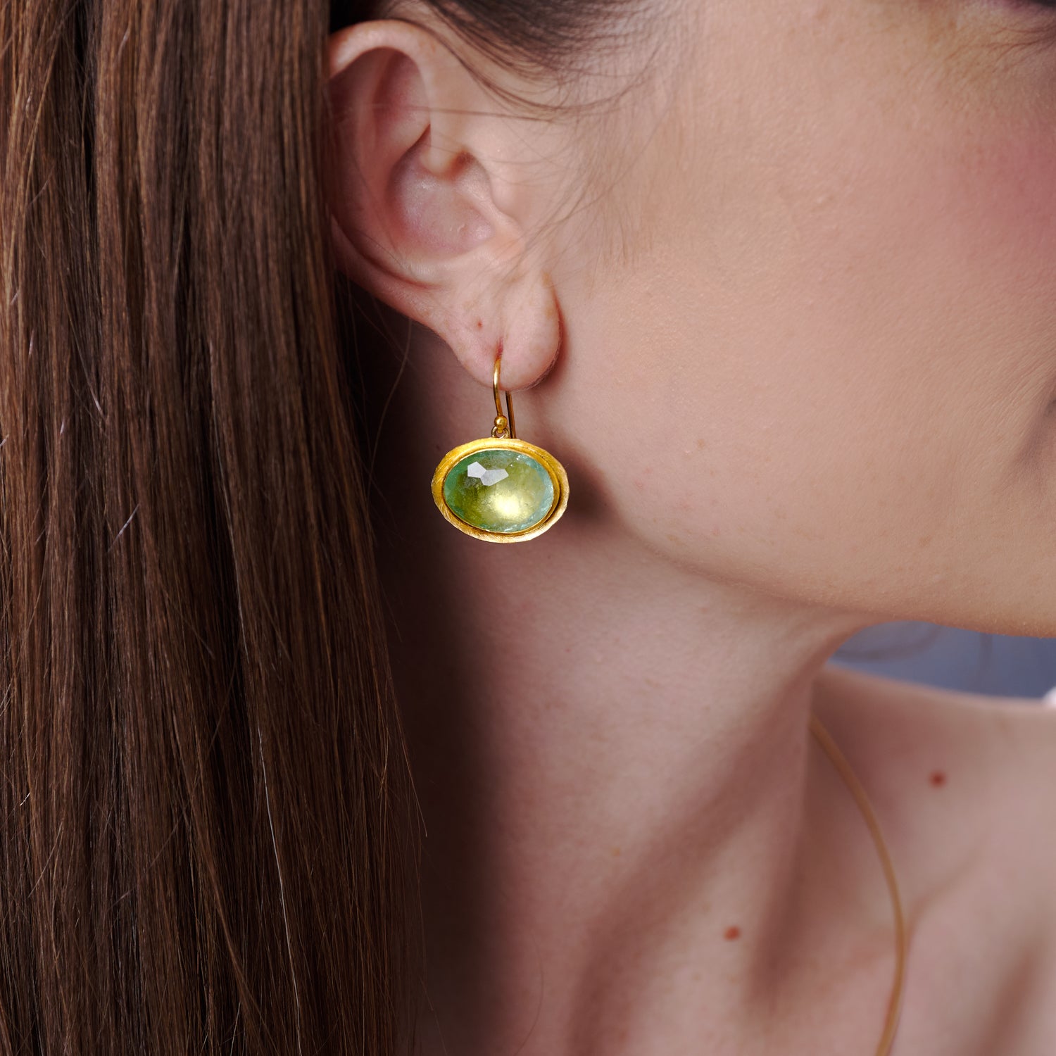 Rose Cut Green Tourmaline Drop Earrings