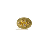 Silk Textured Disc Ring with Faceted Diamonds