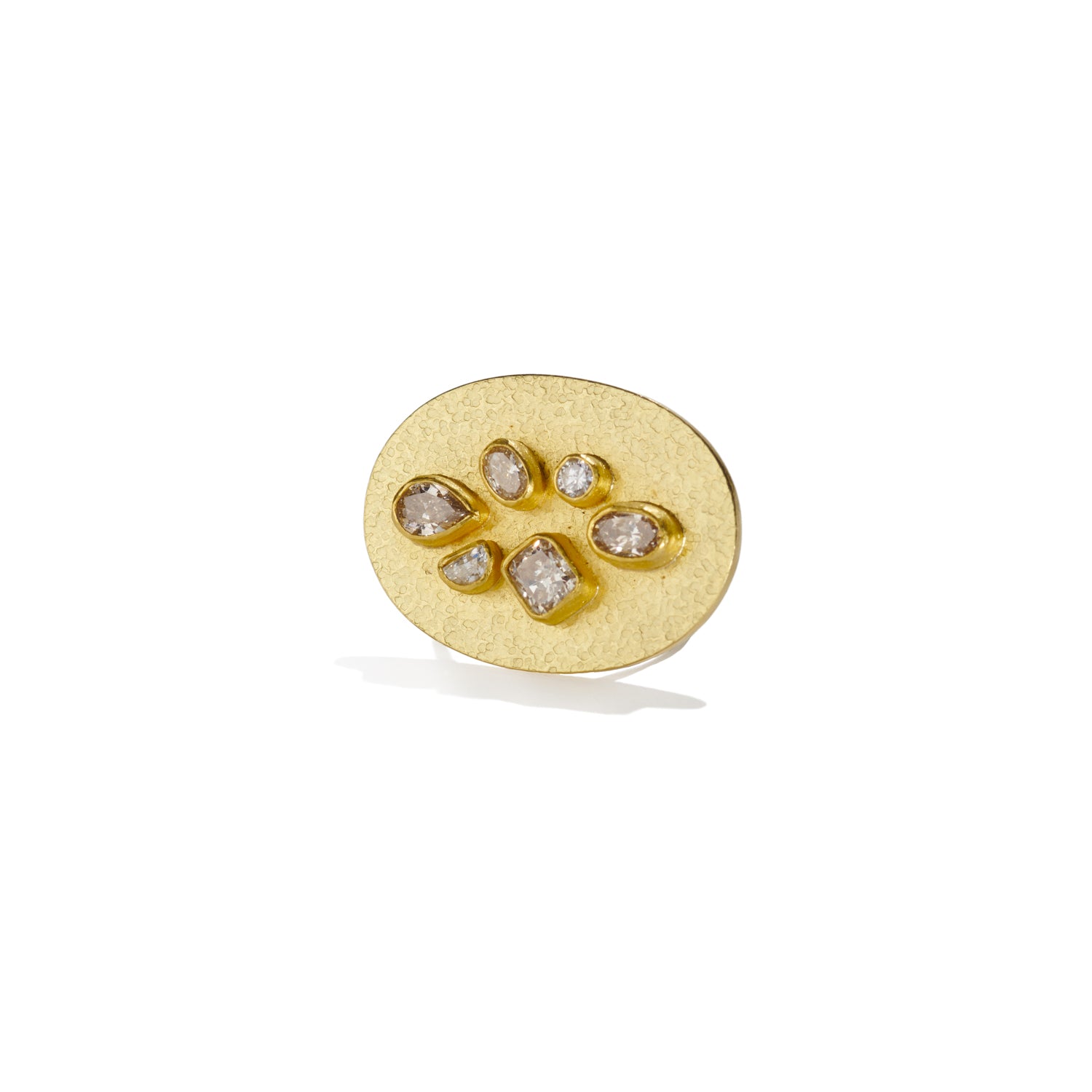 Silk Textured Disc Ring with Faceted Diamonds
