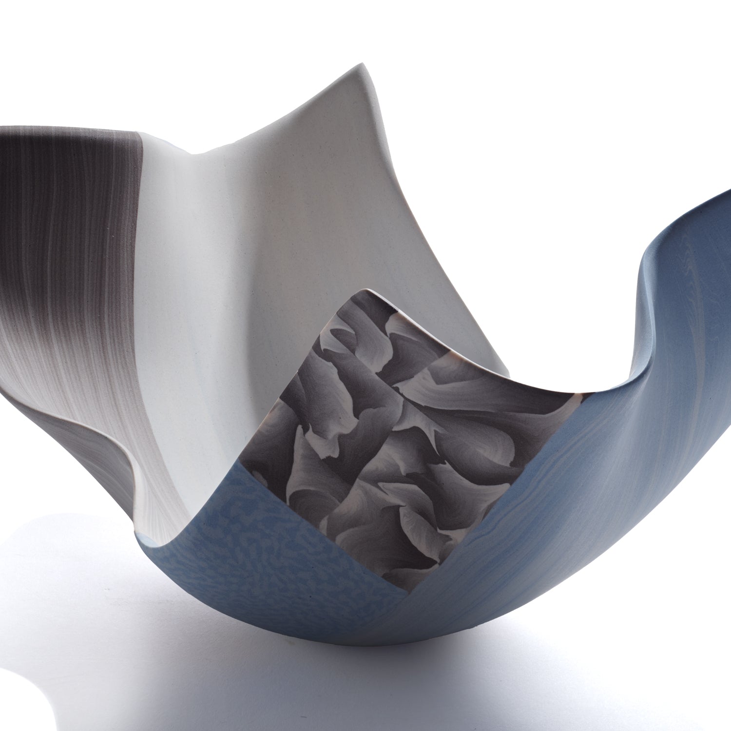 Small Arabesque Vessel in Light Gray & Blue