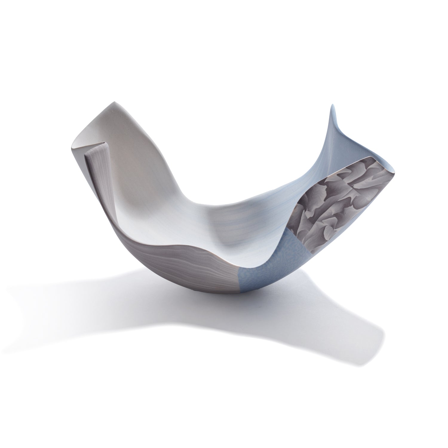 Small Arabesque Vessel in Light Gray & Blue