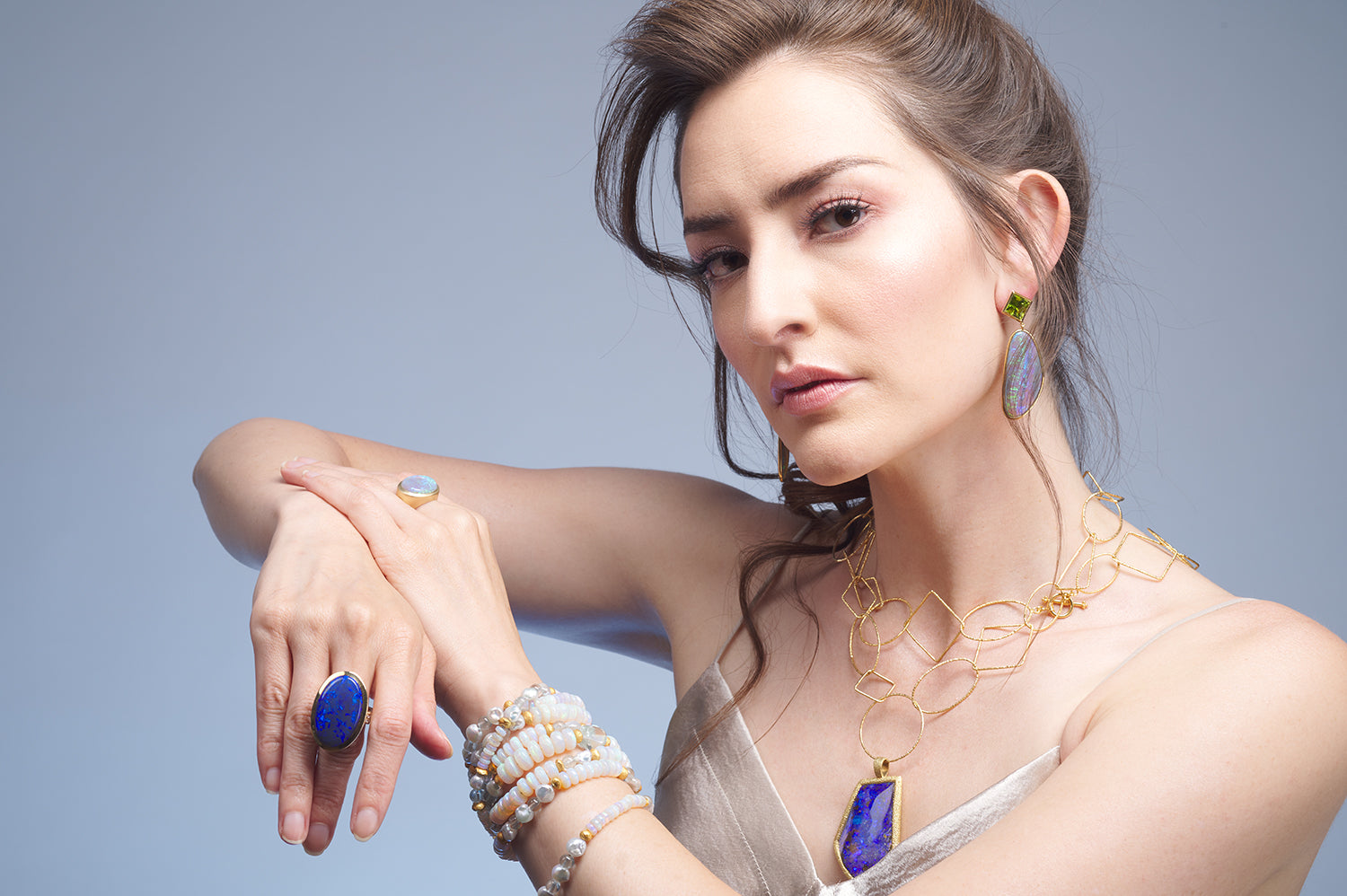 Crystal Opal, Keshi Pearl & Aquamarine Necklace