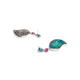 Black Opal Doublet, Blue Zircon & Hot Pink Spinel Earrings
