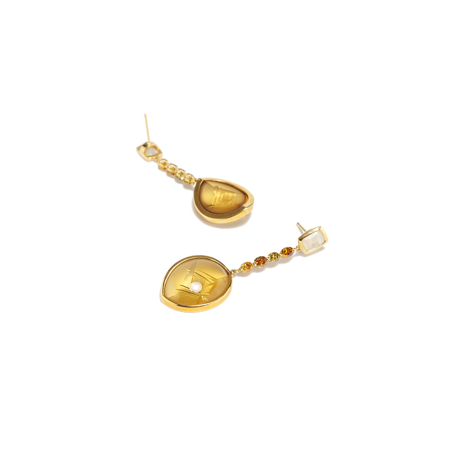 Citrine, Yellow Diamond & Opal Earrings