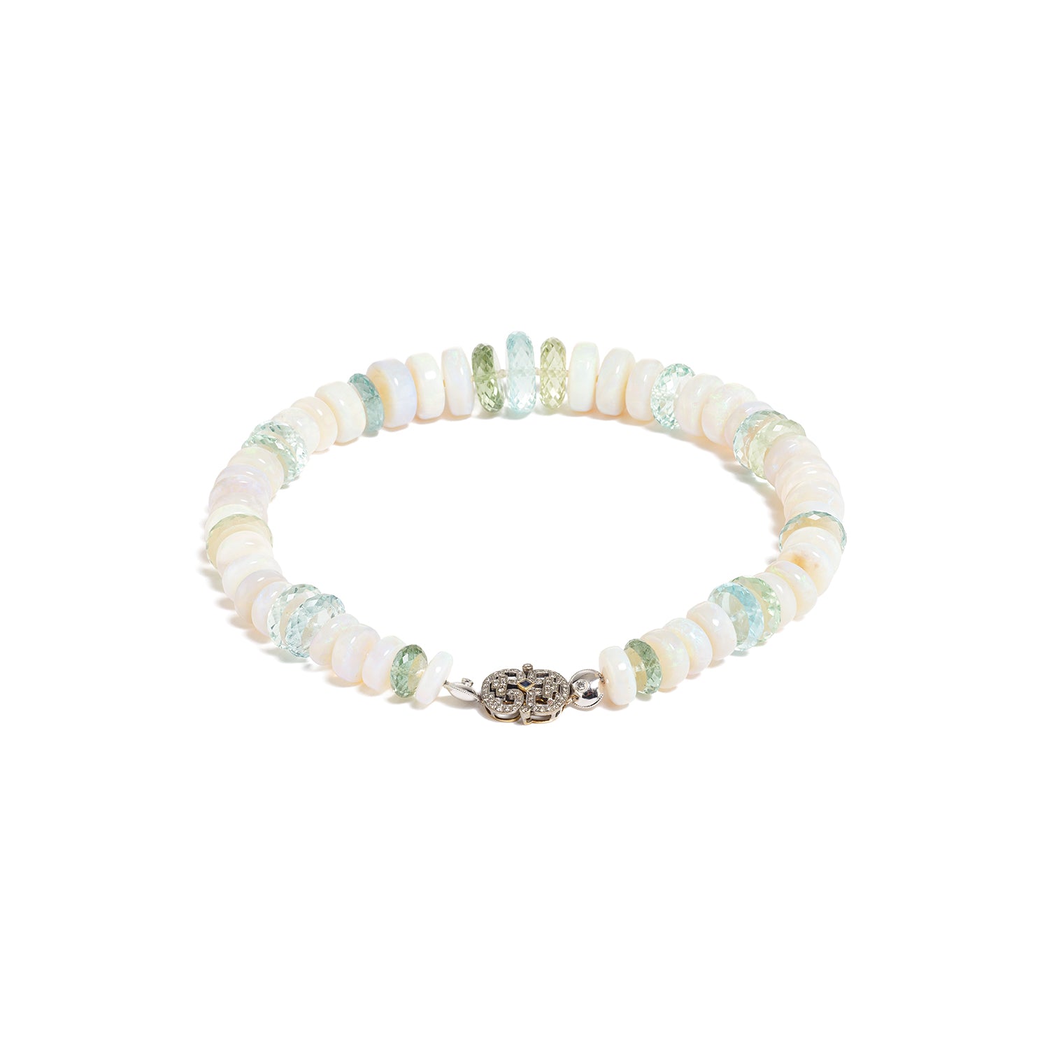 White Crystal Opal, Aquamarine & Green Beryl Necklace