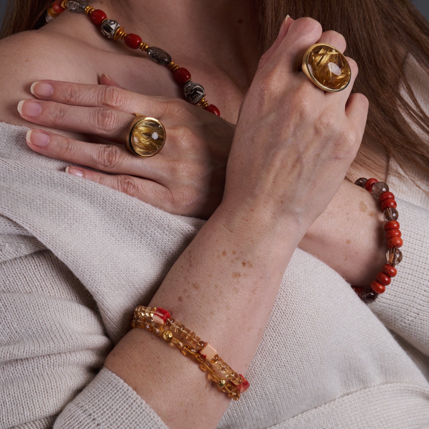 Italian Coral Cube & Citrine Bracelet