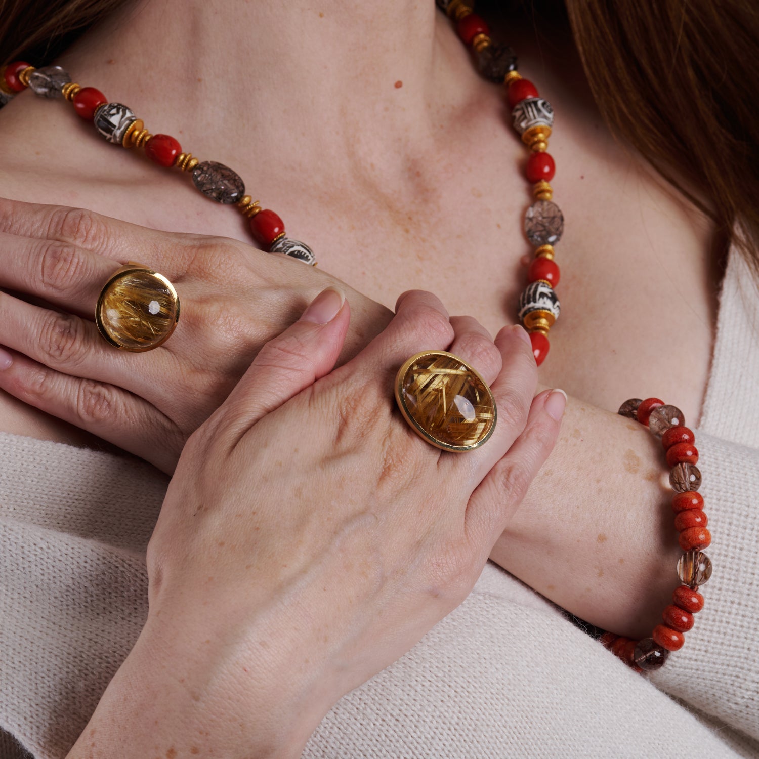 Italian Coral & Rutilated Quartz Bracelet
