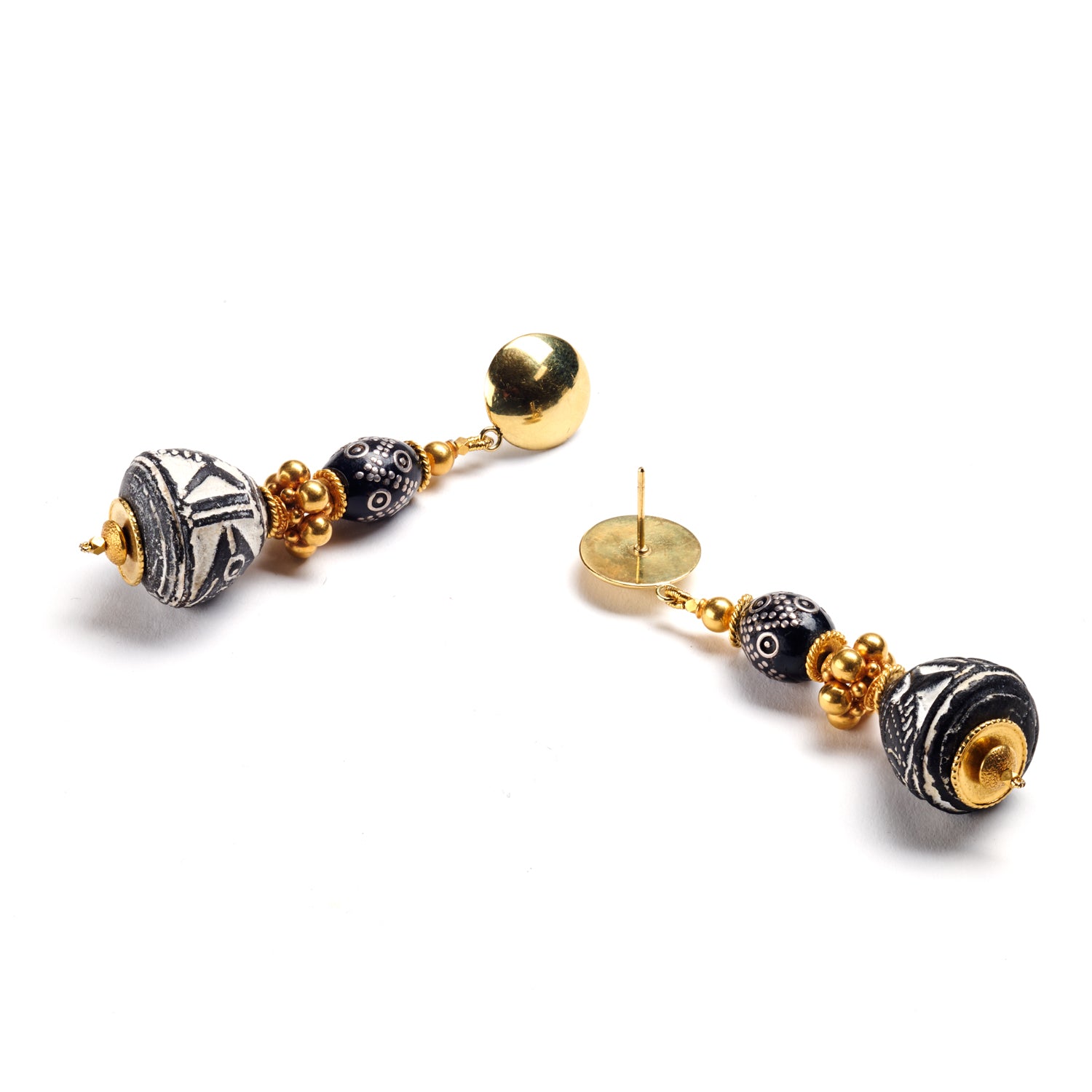 Spindle Whorl & Black Coral Earrings