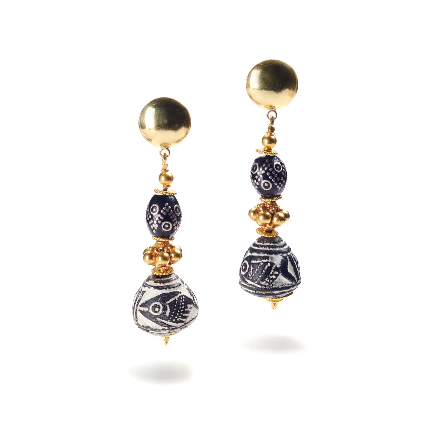 Spindle Whorl & Black Coral Earrings