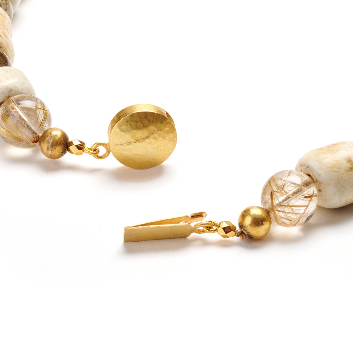 Neolithic White Jade & Rutilated Quartz Necklace