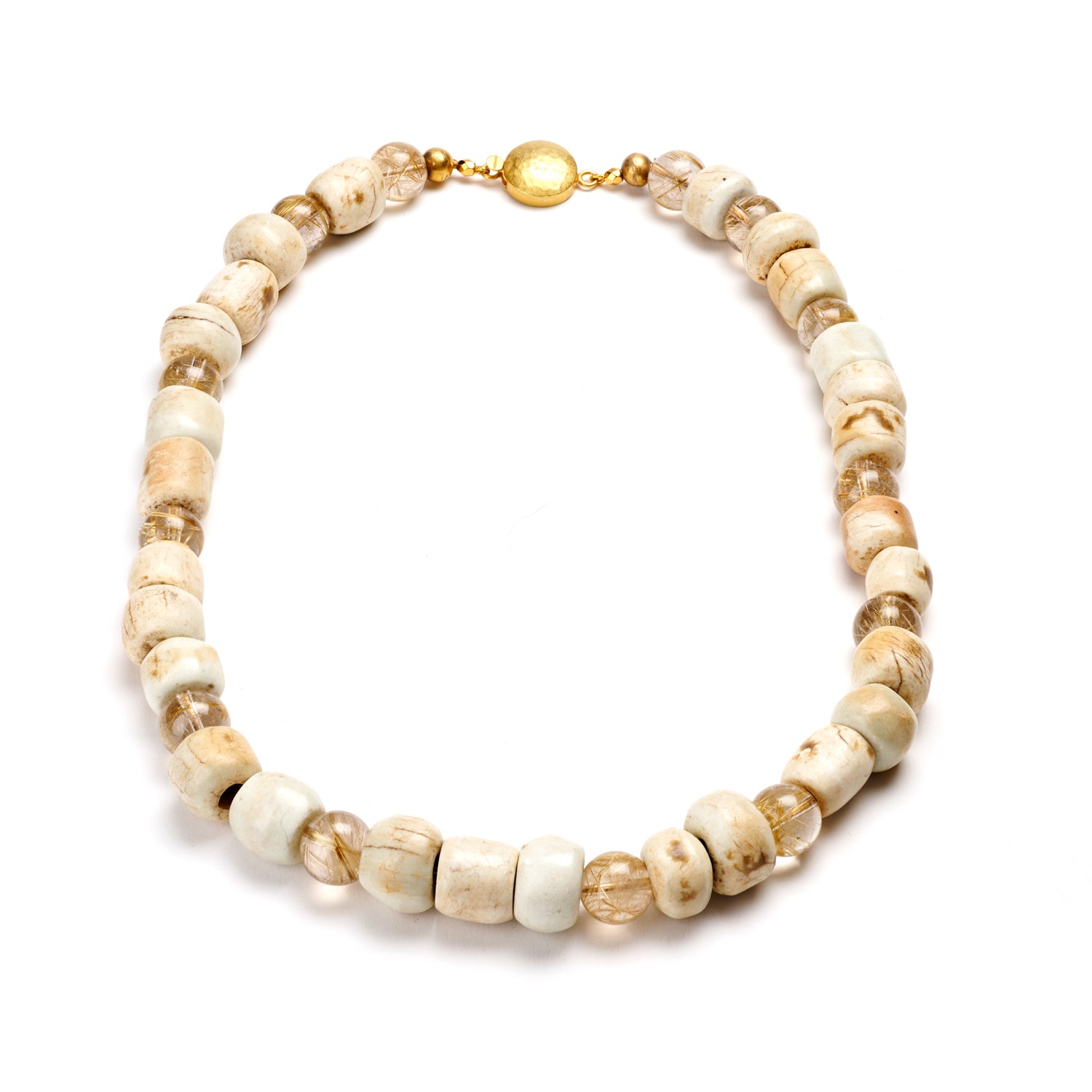 Neolithic White Jade & Rutilated Quartz Necklace
