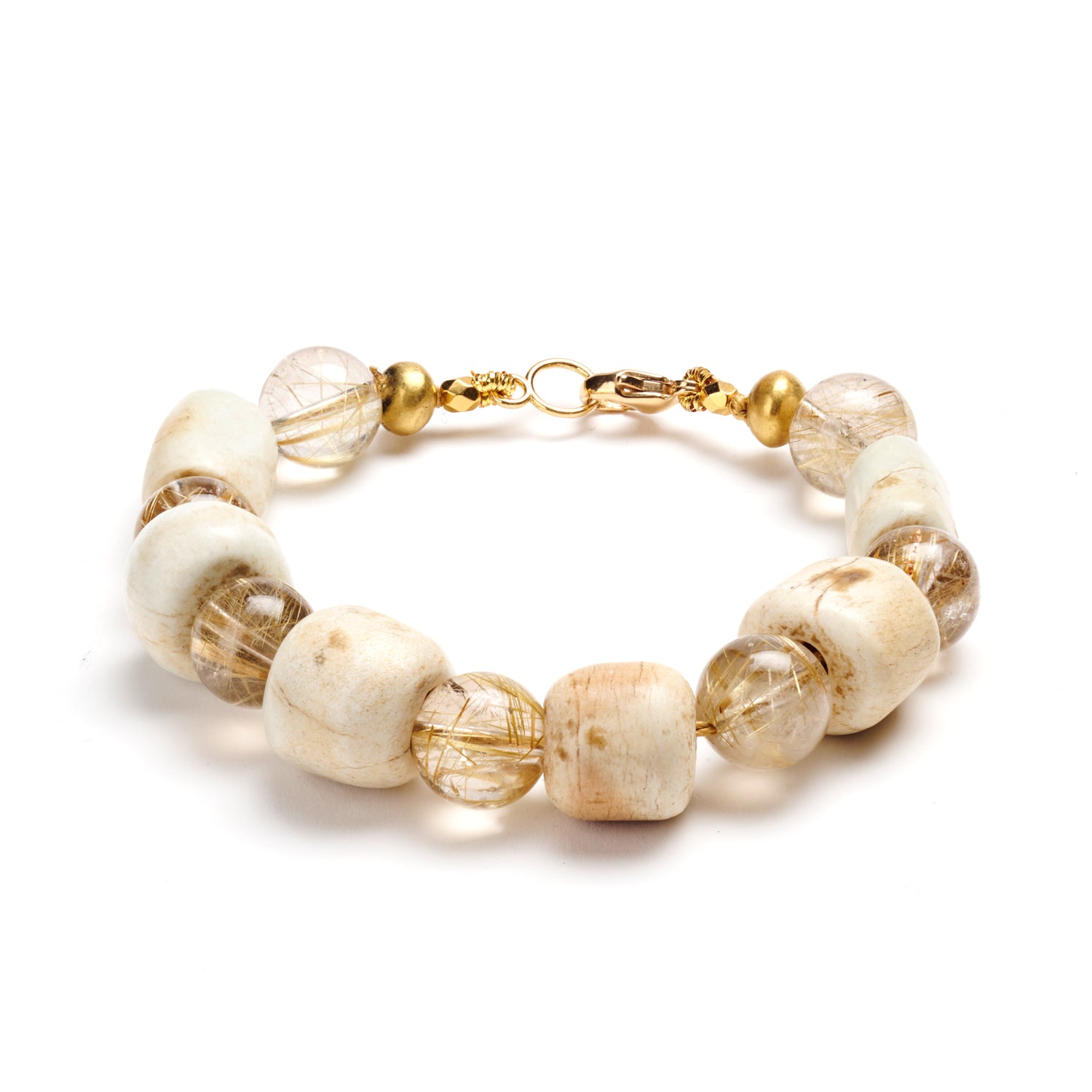 Neolithic White Jade & Rutilated Quartz Bracelet