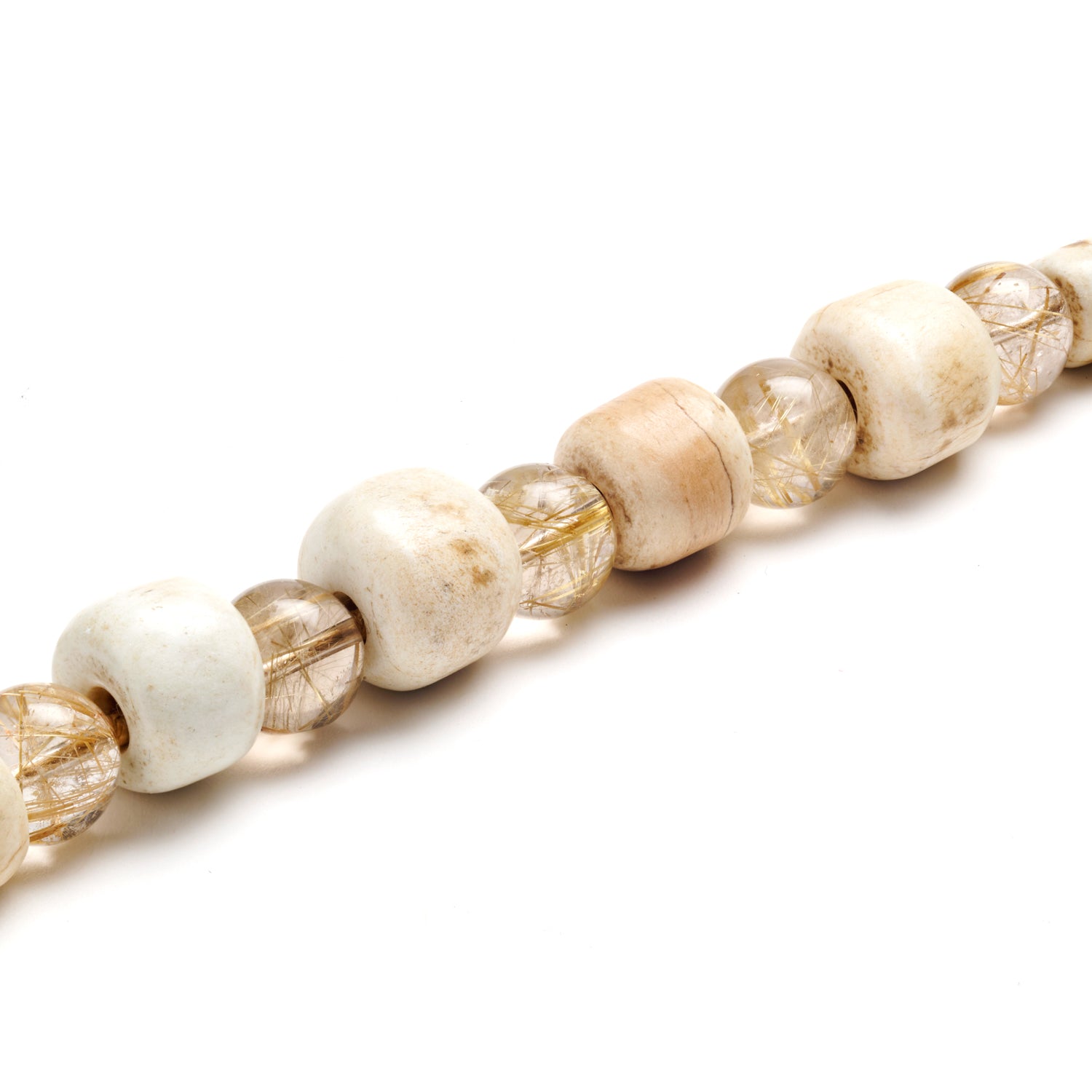 Neolithic White Jade & Rutilated Quartz Bracelet