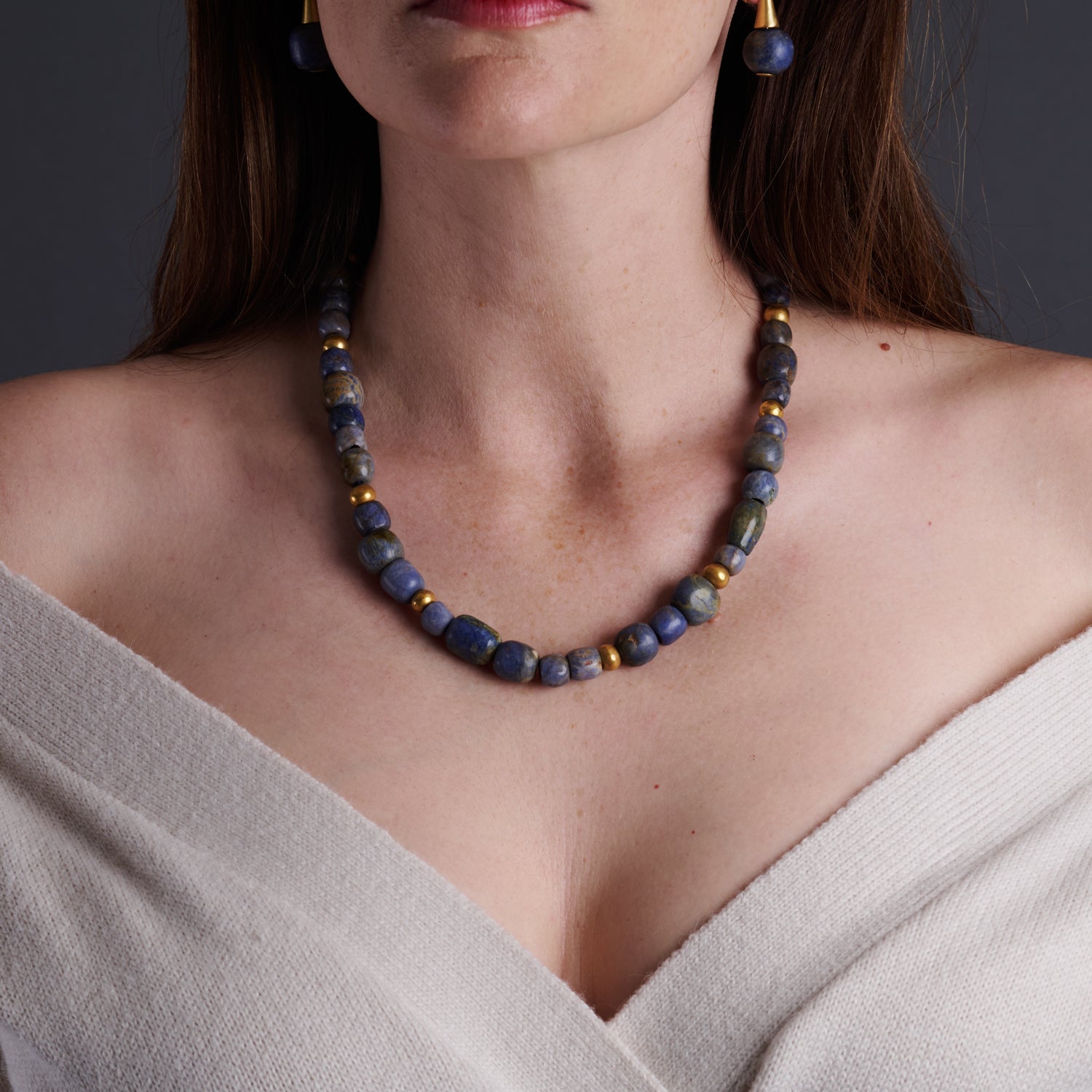Pre-Columbian Lapis & Gold Bead Necklace