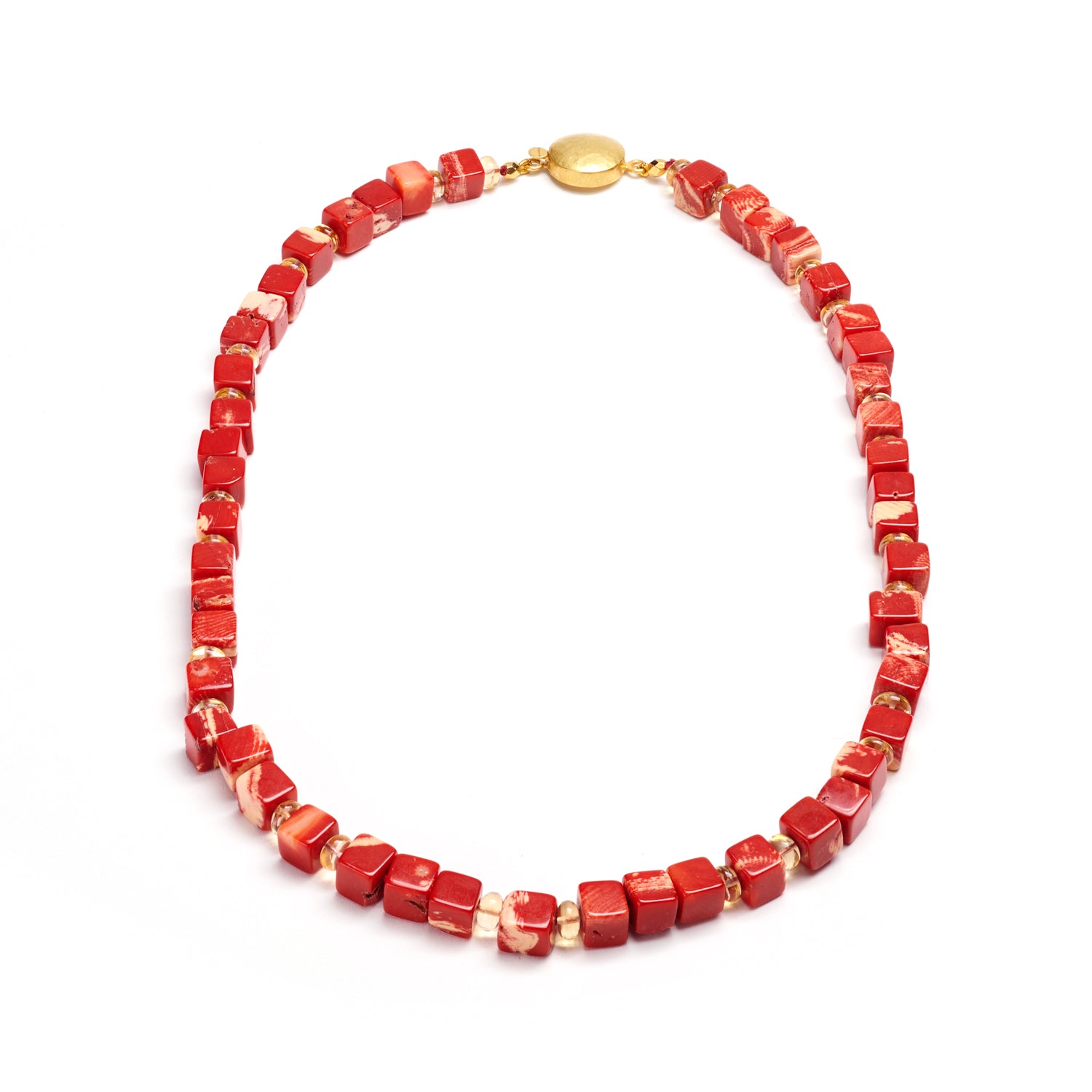 Italian Coral Cube & Citrine Necklace