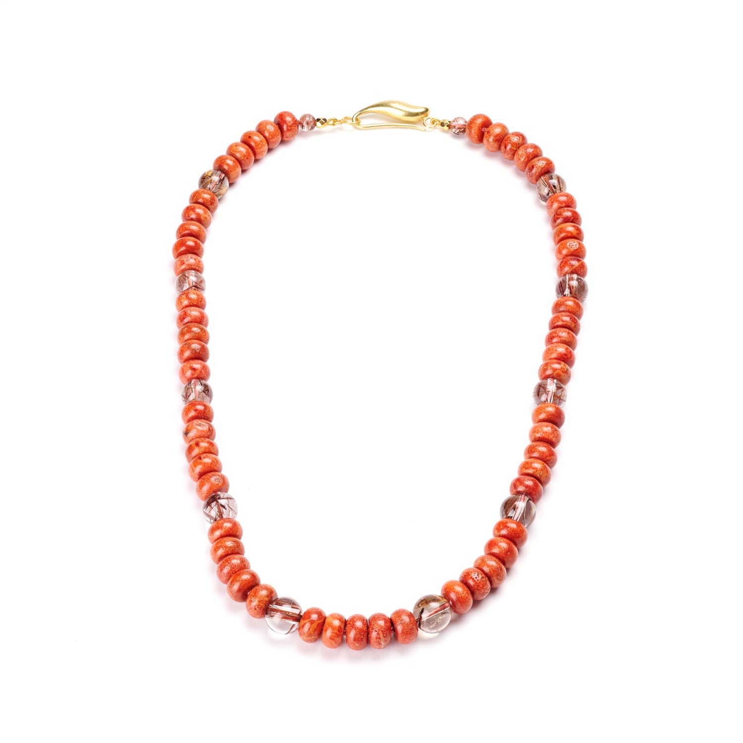 Italian Coral & Rutilated Quartz Necklace