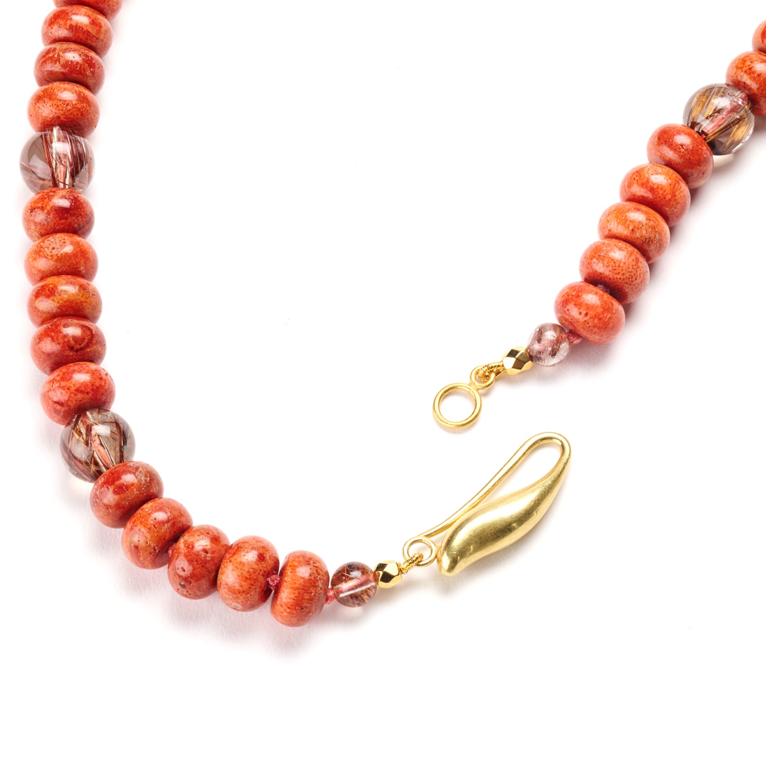 Italian Coral & Rutilated Quartz Necklace