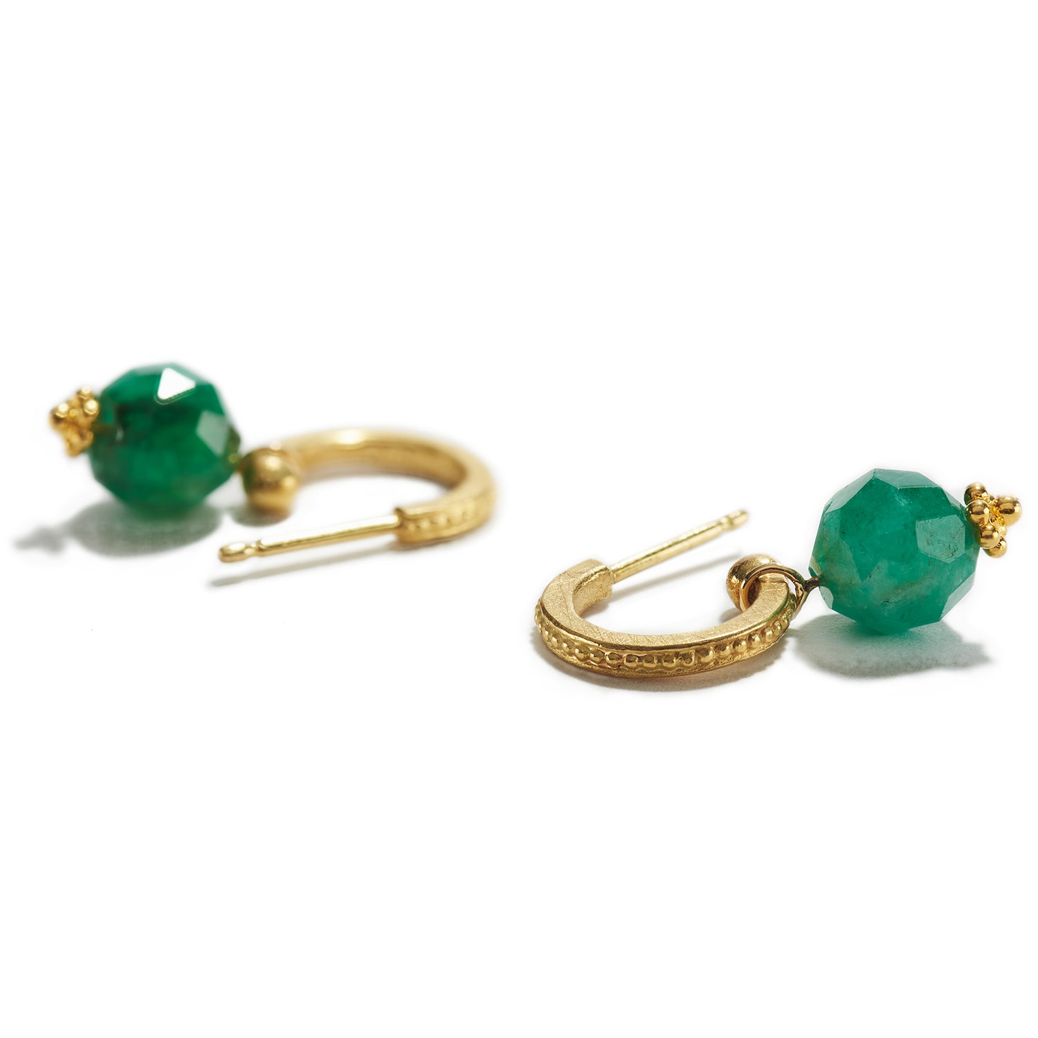 Hoop Earrings with Emerald Drops
