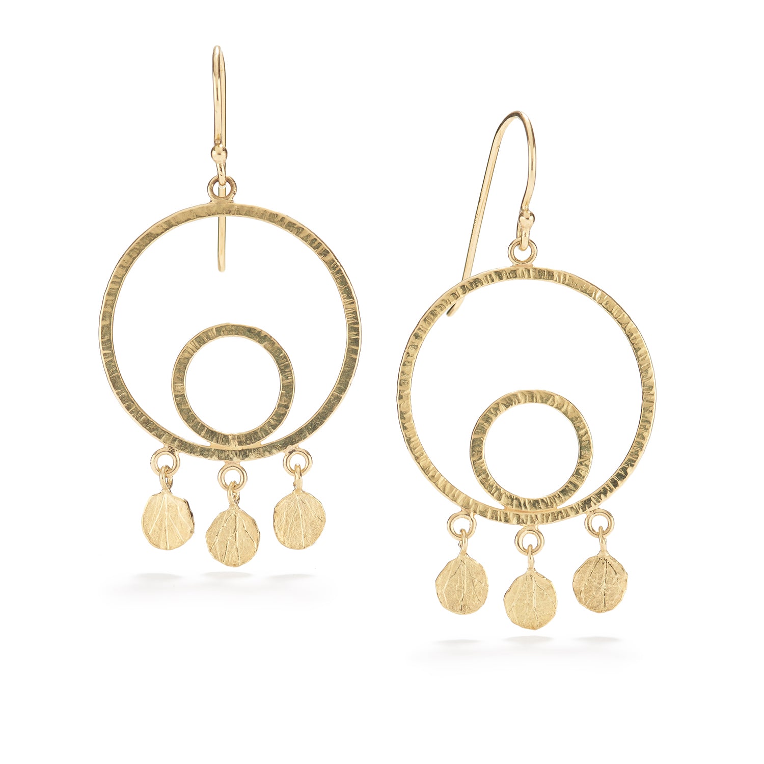 Gold Rounded Earrings with Petal Drops