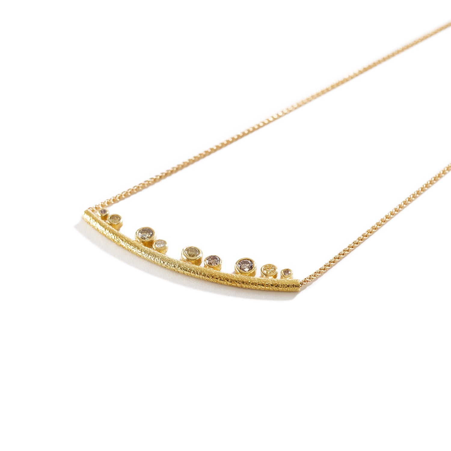 Curved Bar Pendant With Natural Color Diamonds