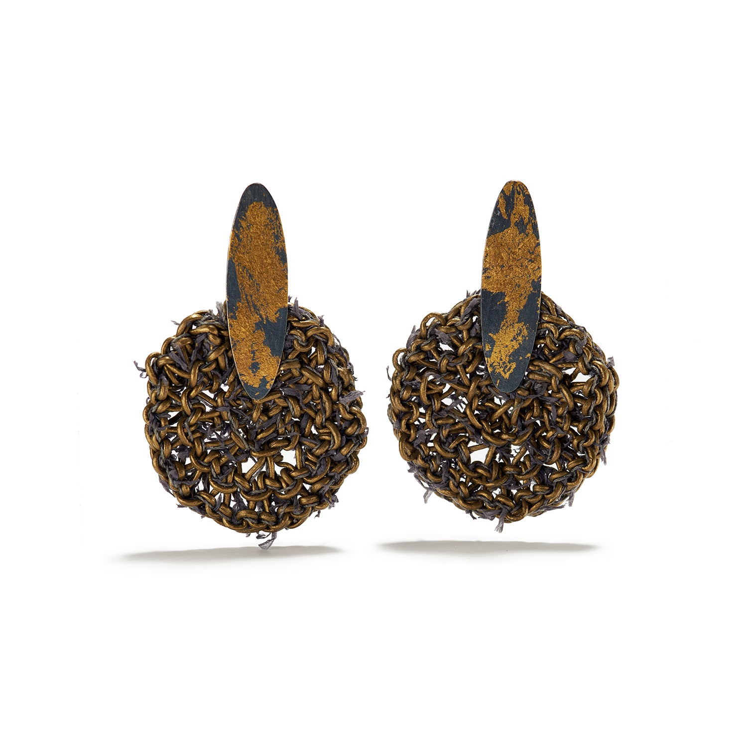 Bronze Leather & Fiber Earrings