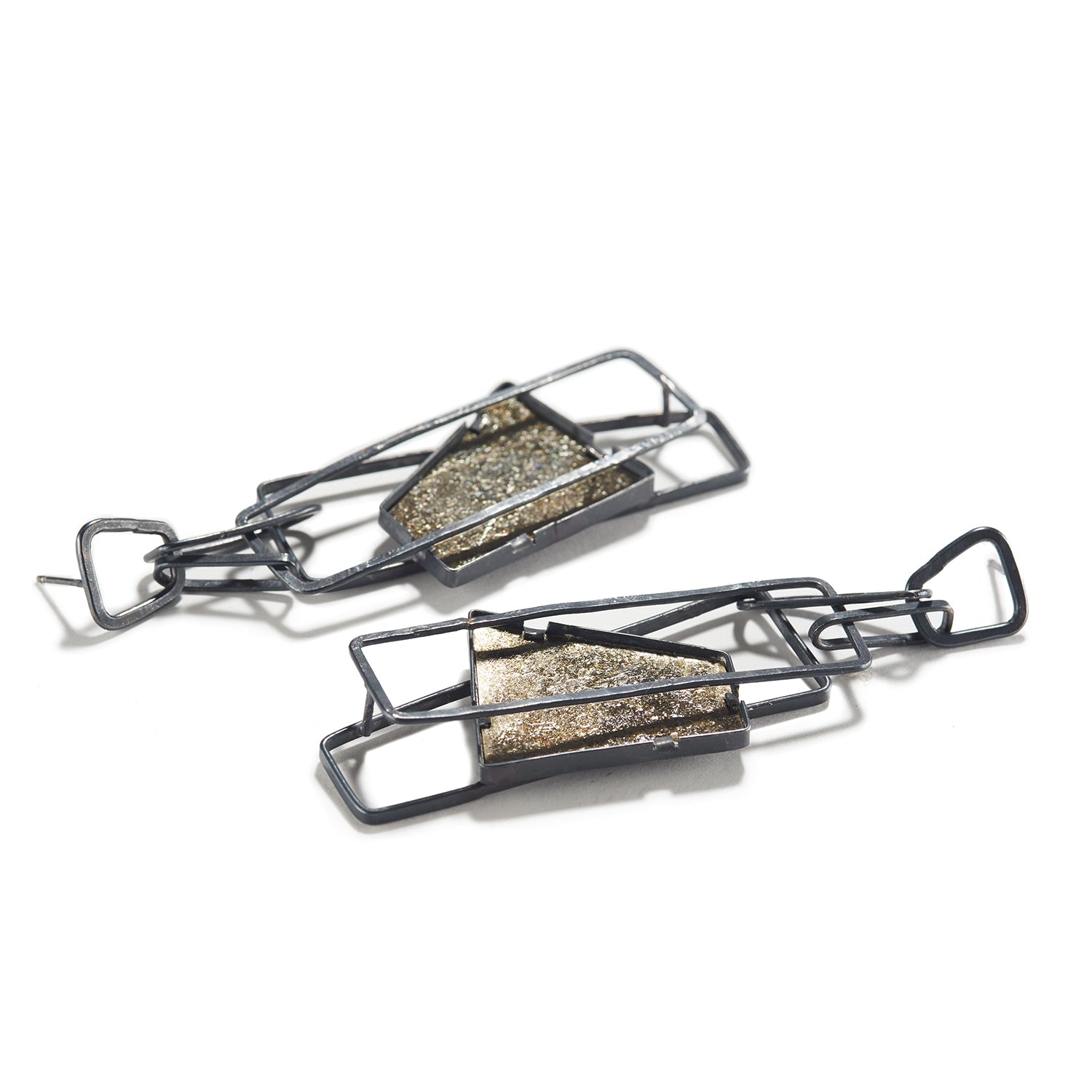 Oxidized Sterling Silver and Black Mica Long Earrings