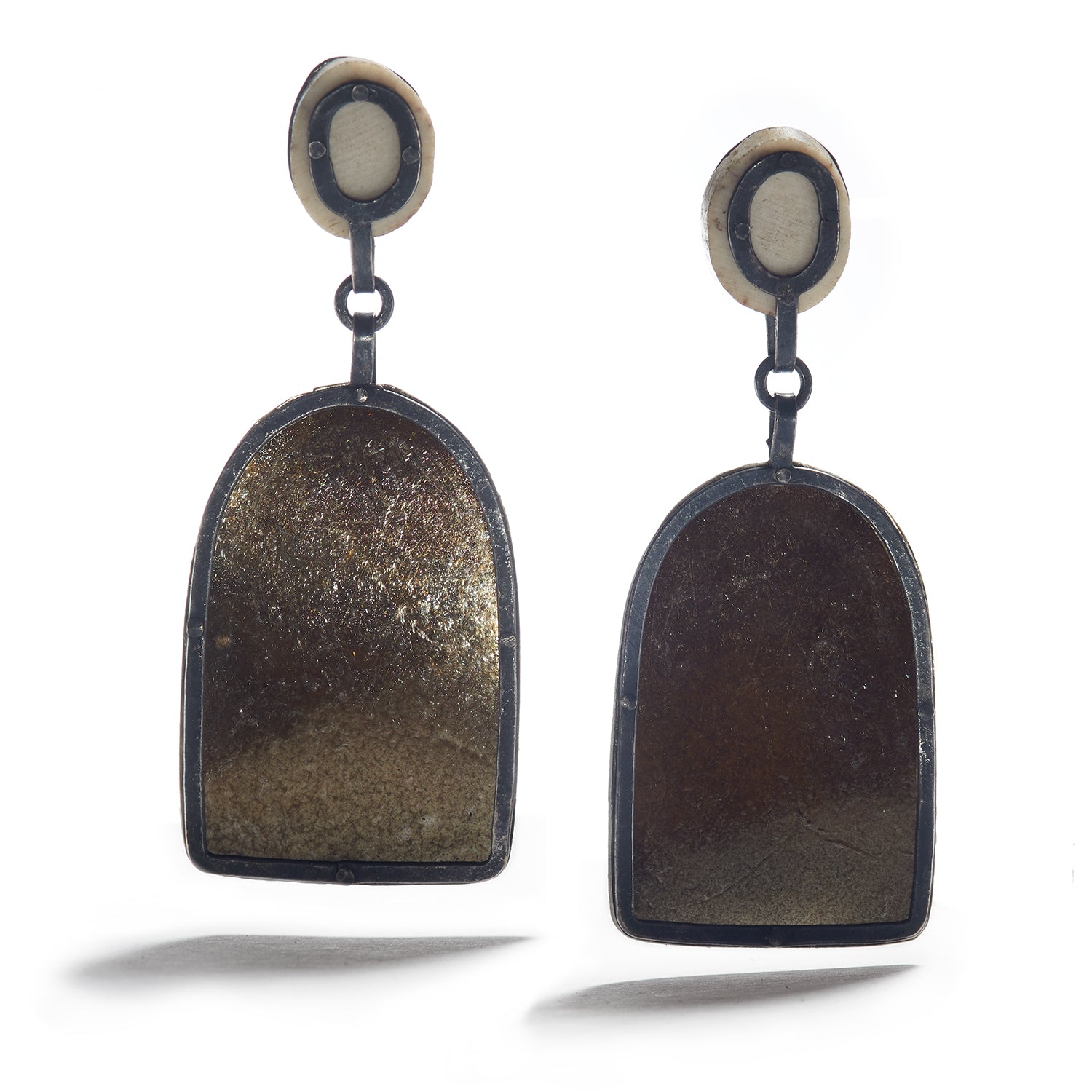 Oxidized Silver, Antler & Mica Earrings