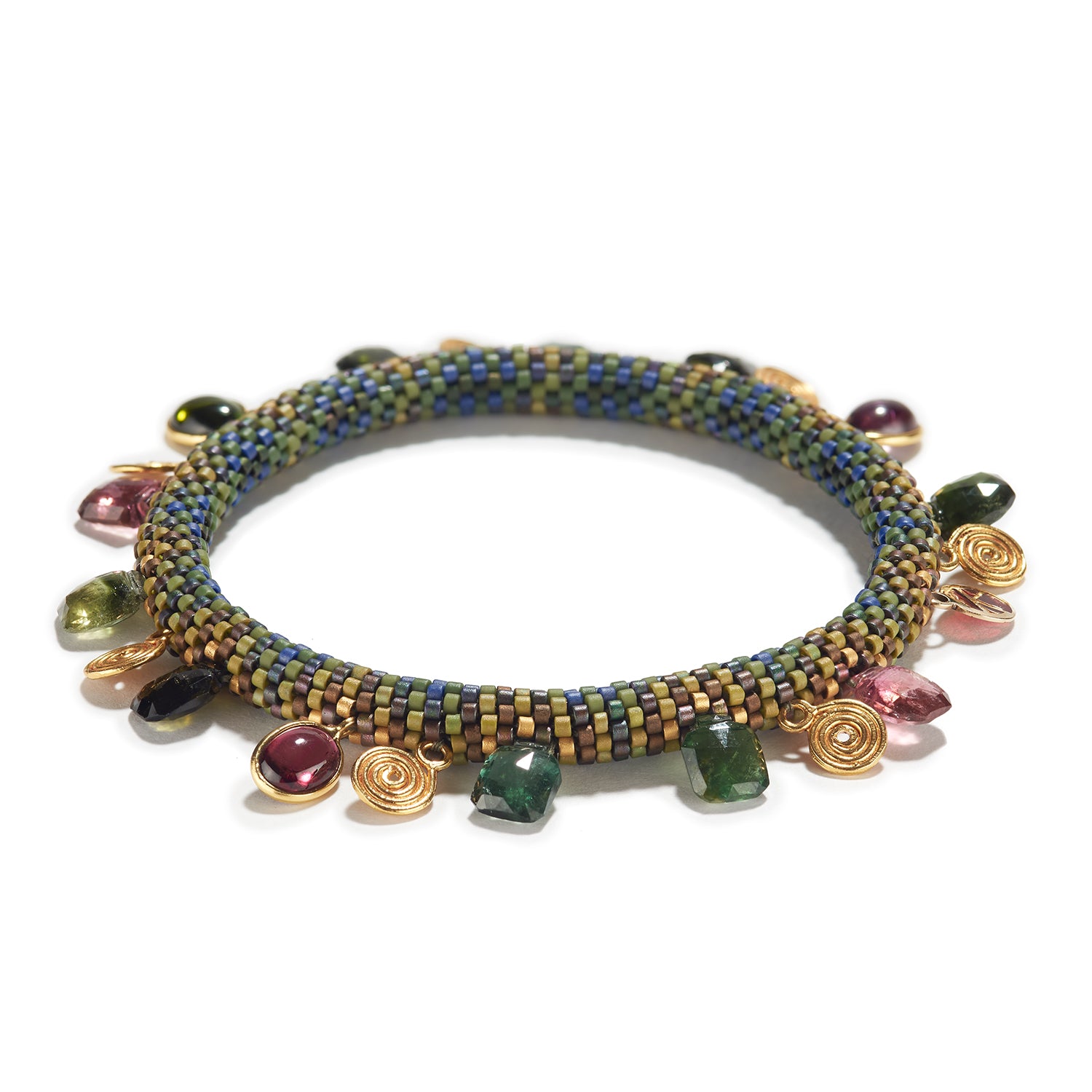 Tourmaline and Gold Charms Bracelet