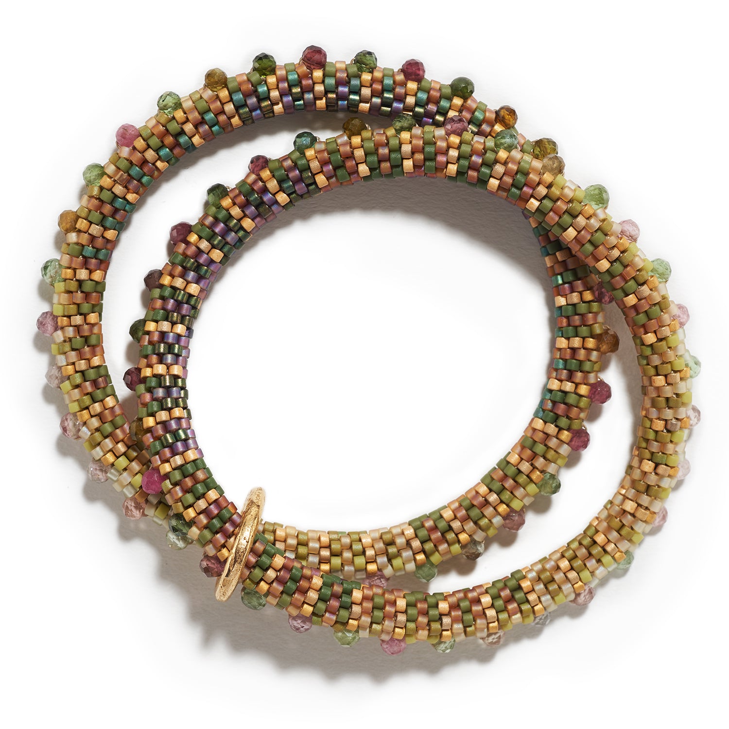 Double Lyda Bracelet with Gold Band & Tourmaline